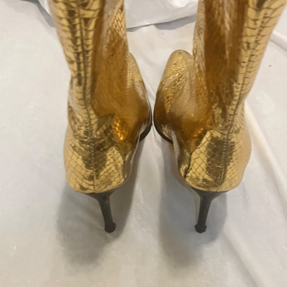 Glamorous Gold Croc-Embossed Heeled Boots - Picture 7 of 9